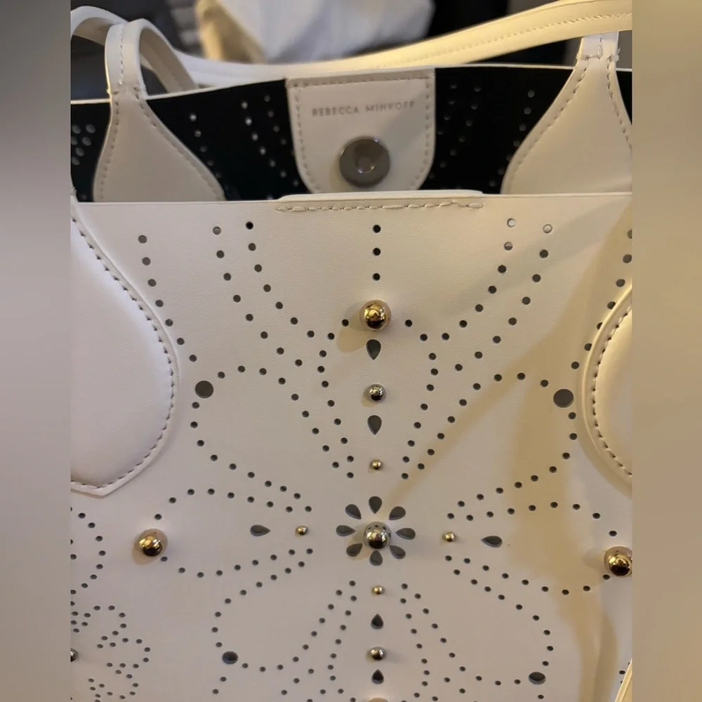 Rebecca Minkoff White Perforated studded Tote Bag NWT